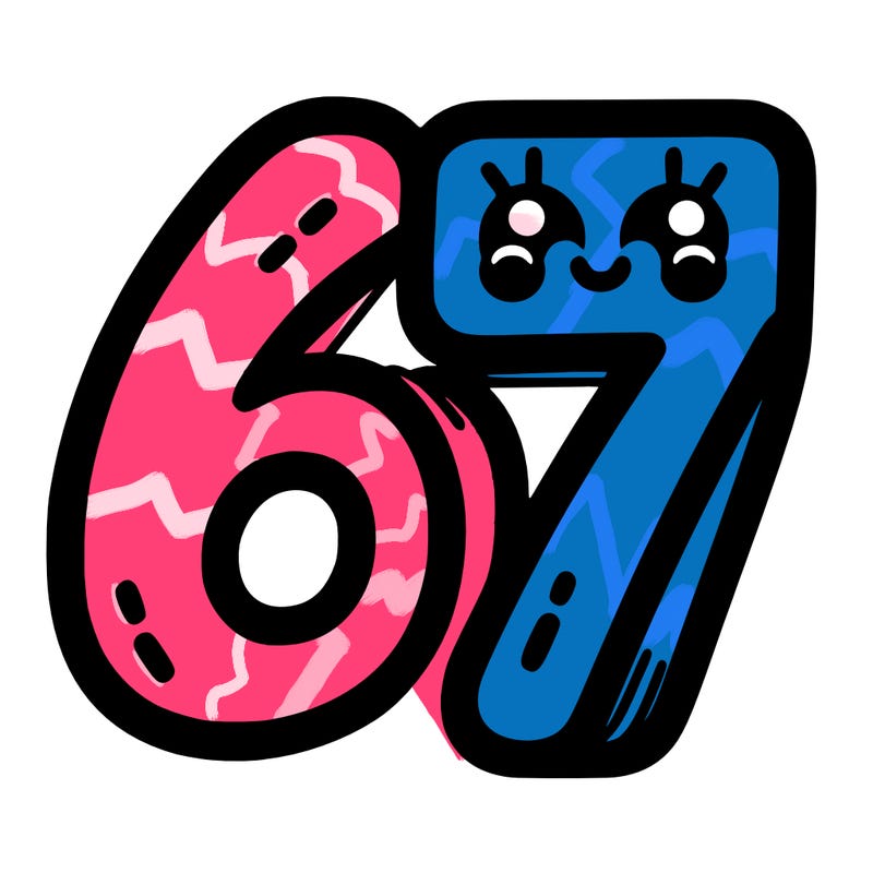 the numbers 67