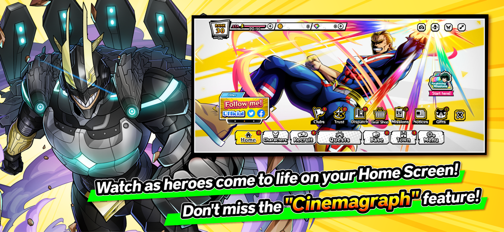 MY HERO ULTRA IMPACT - Pantalla de inicio del juego My Hero Ultra Impact mostrando la dinámica función de Cinemagrafía con All Might