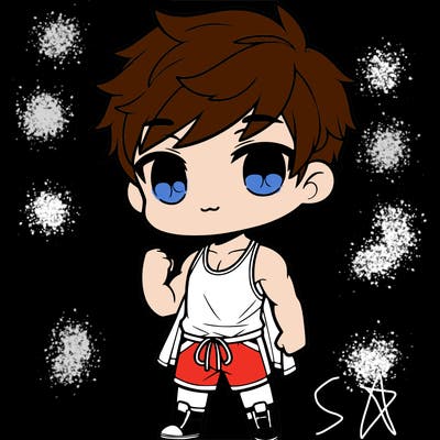 chibi boy with shorts and a tanktop