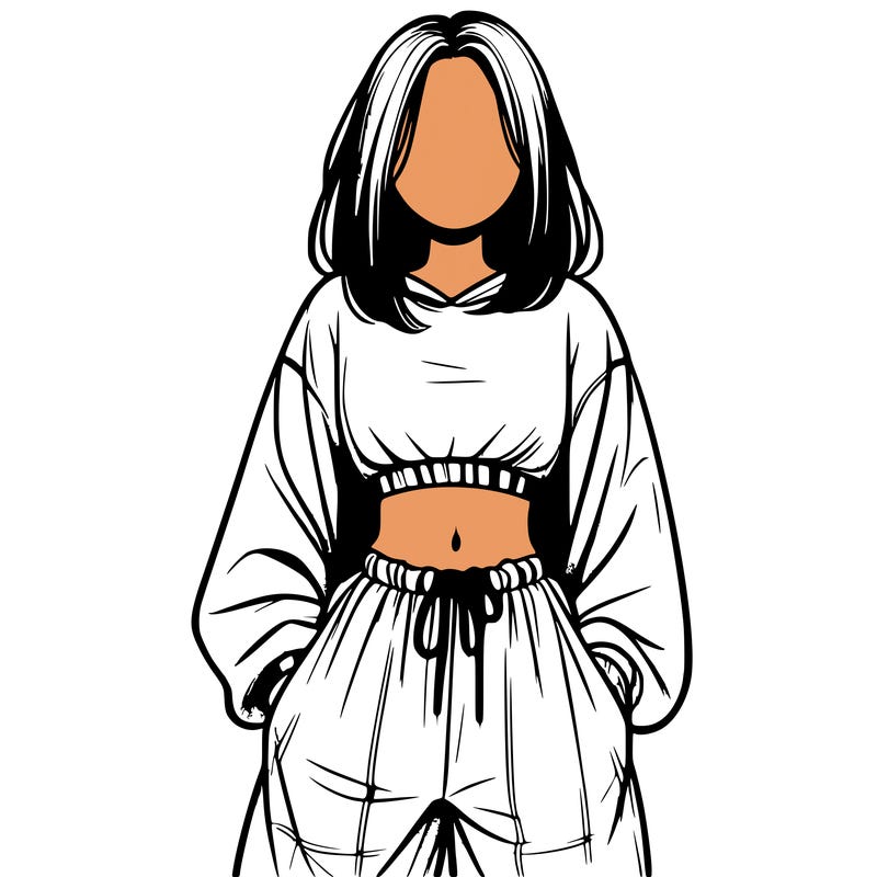realistic girl faceless with baggy pants and a crop top