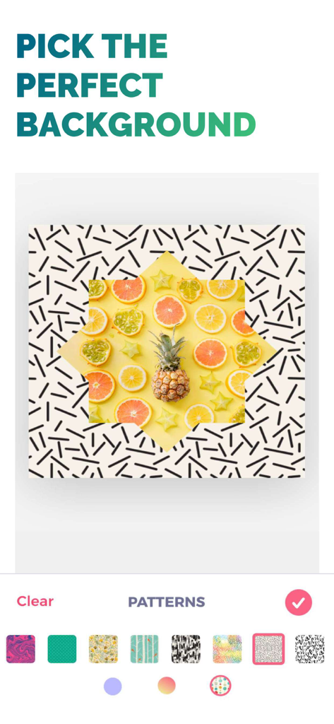 Oberfläche von PicJointer, die zeigt, wie Musterhintergründe für eine Obst-Fotocollage ausgewählt werden