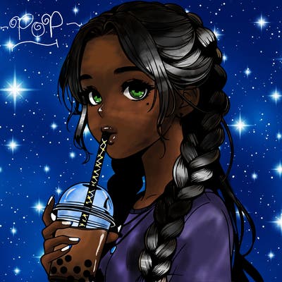 realistic girl with braided hair drinking boba