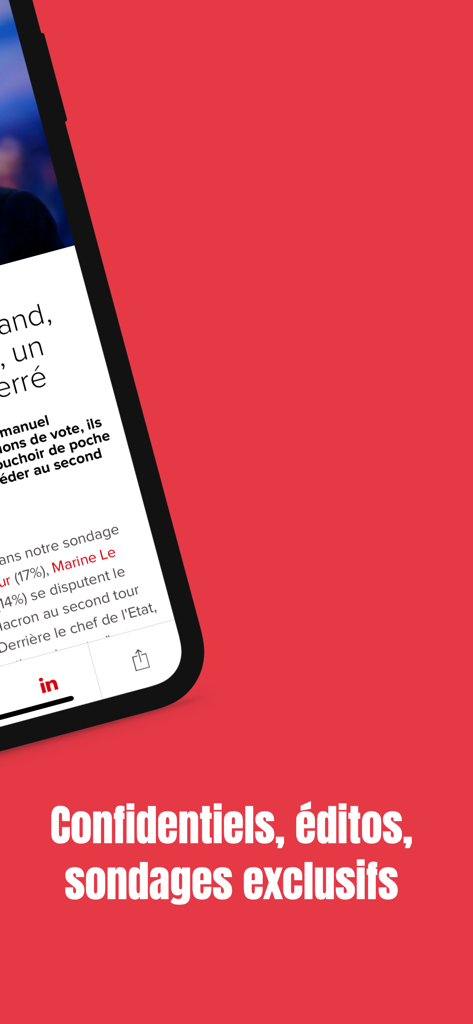 Challenges - A smartphone displaying the Challenges news app with exclusive editorials and polls.