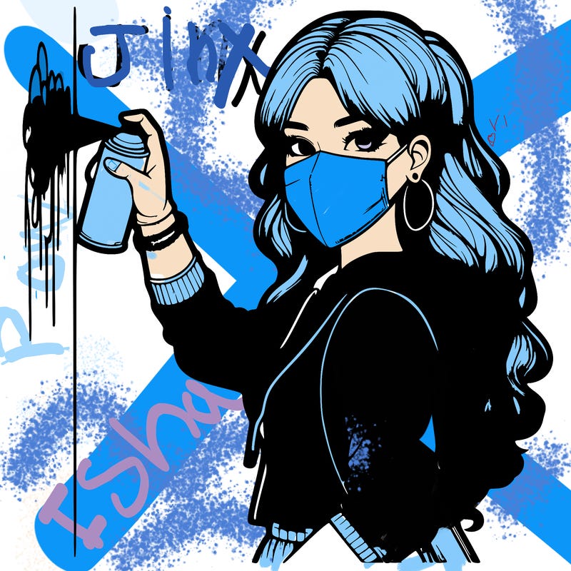 realistic girl with mask spray painting a wall