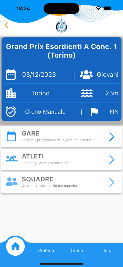 SwimAT - SwimAT app interface showing competition details for a swimming event