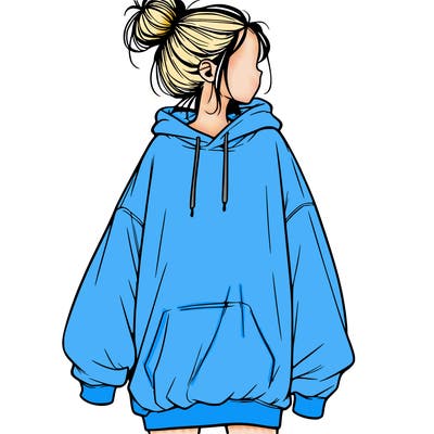 realistic girl with a oversized sweatshirt on and a bun