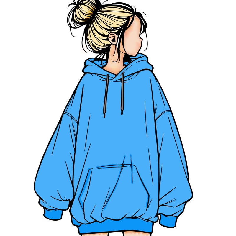 realistic girl with a oversized sweatshirt on and a bun