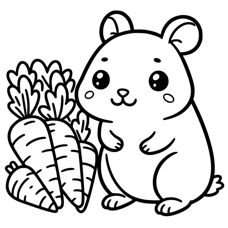 a hamster next to a bunch of carrots