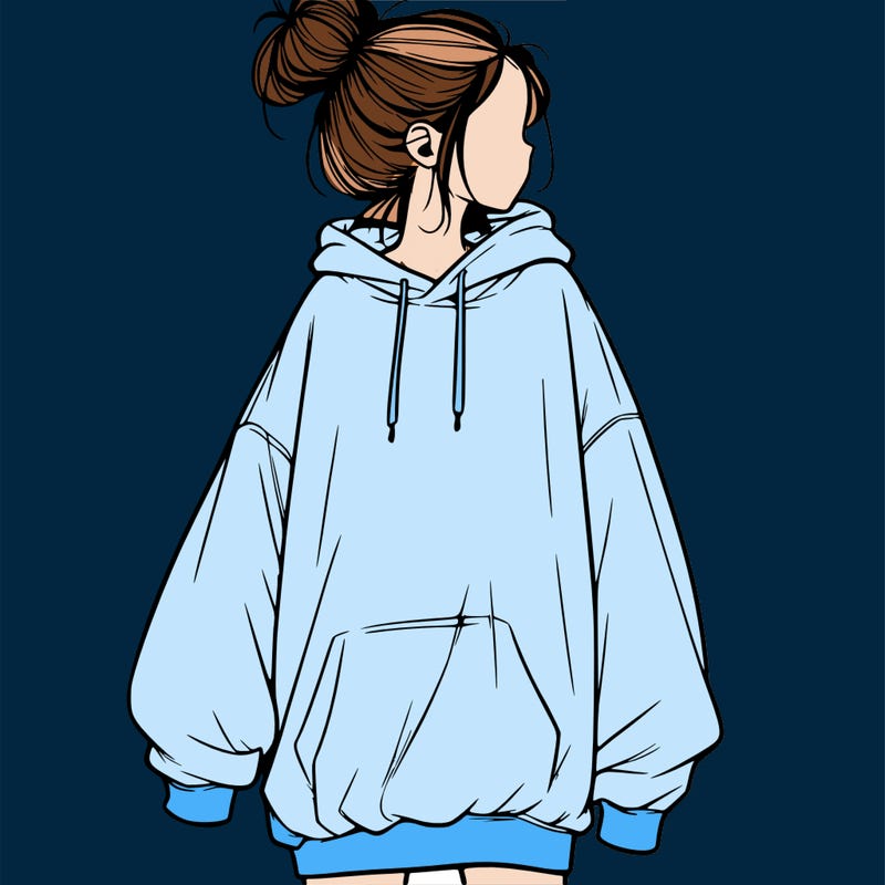 realistic girl with a oversized sweatshirt on and a bun