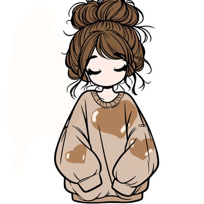 girl with baggy sweatshirt and messy bun