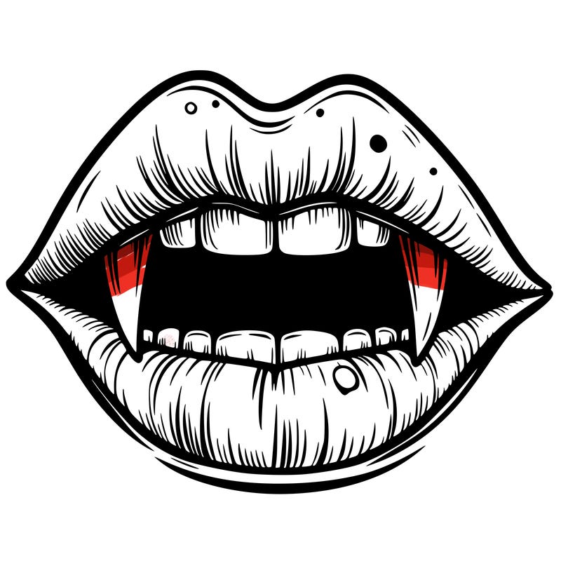 lips with vampire teeth