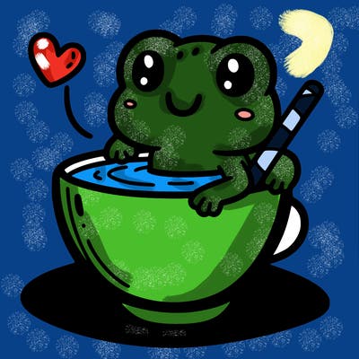 cute frog in a tea cup