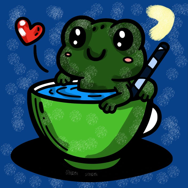 cute frog in a tea cup