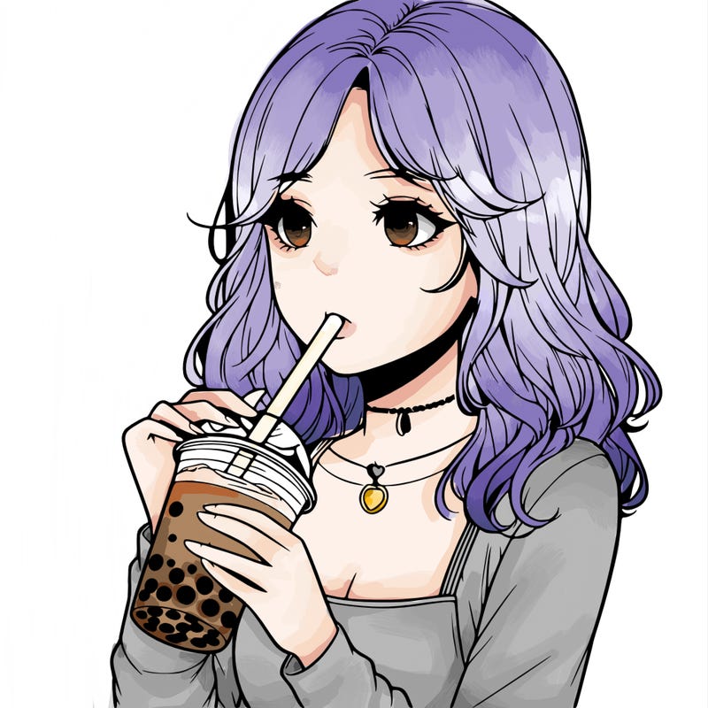 realistic girl drinking boba tea
