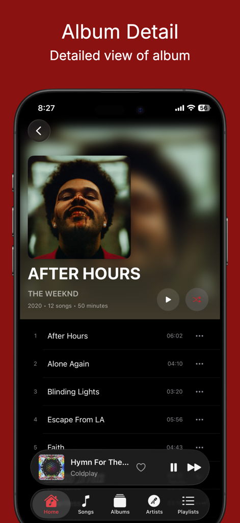 Melosik - local Music player - Detailed album view in Melosik music player featuring a sleek dark interface and tracklist