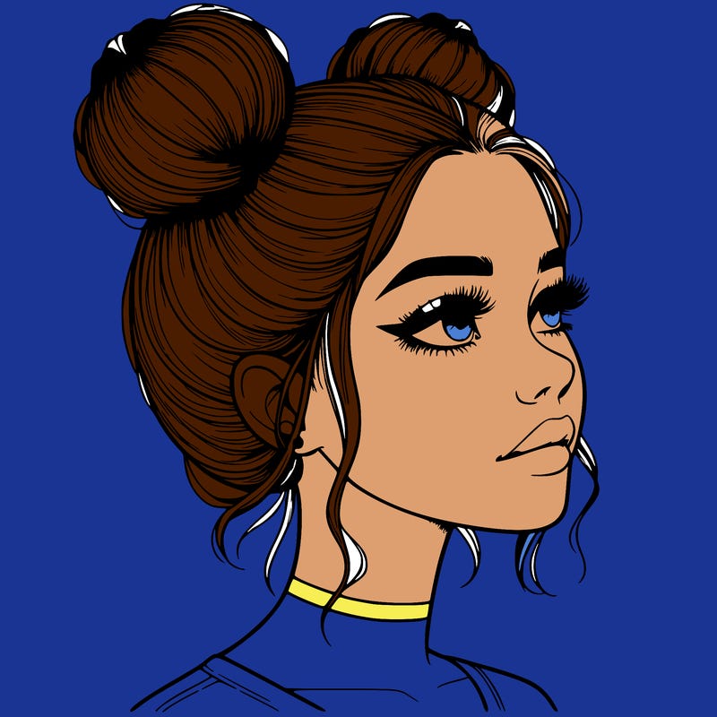 realistic girl with buns on the top of her head