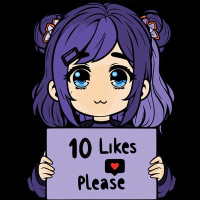 a girl with a sign saying 10 likes please