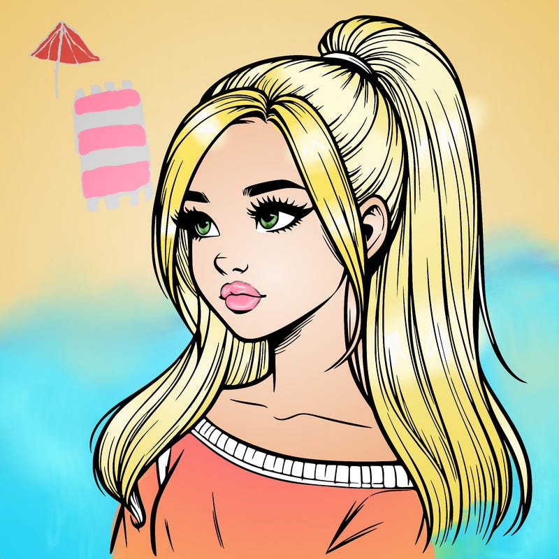 realistic girl with a high ponytail