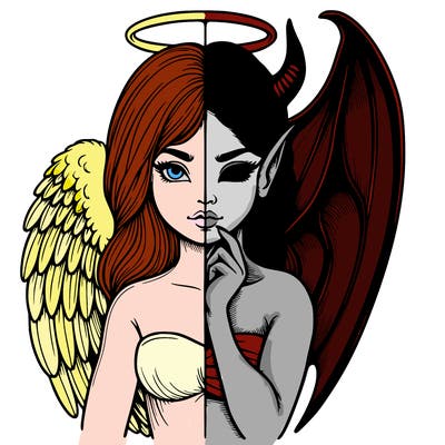 realistic angel half demon