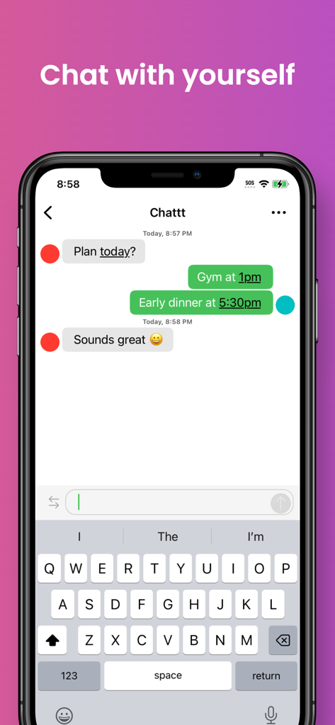 Chat Notes | TODOs & Journal - Mobile app screen showing a chat interface for personal task planning and journaling