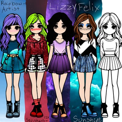 group of 6 realistic girls in a row