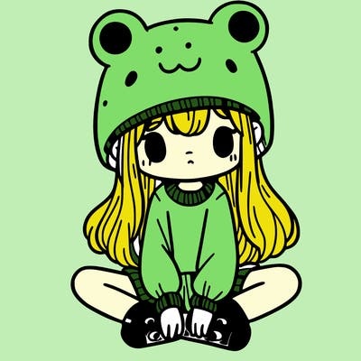 a girl wearing a frog hat and some frog socks