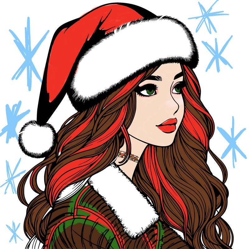 realistic girl in santa hat