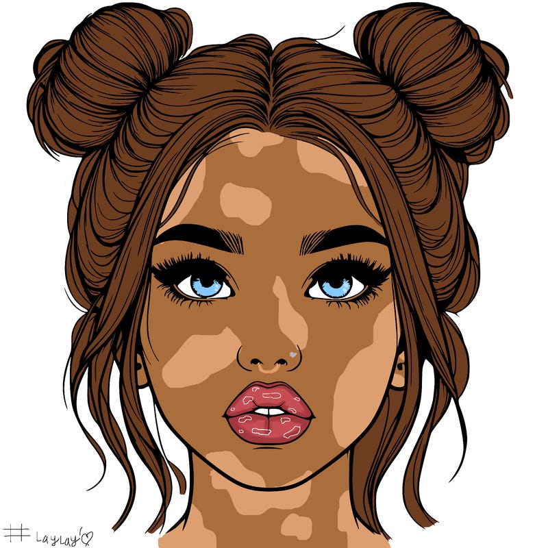 realistic girl with two buns on her hair and lips
