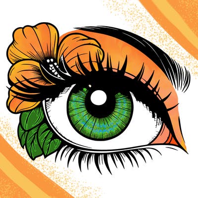 realistic eye with flower