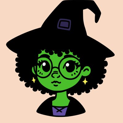 a black person who is a witch and has glasses