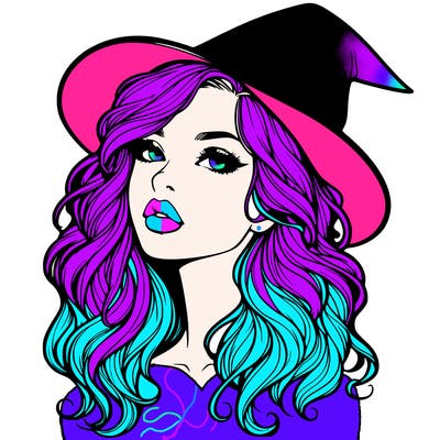 realistic witch girl with wavy hair and lips