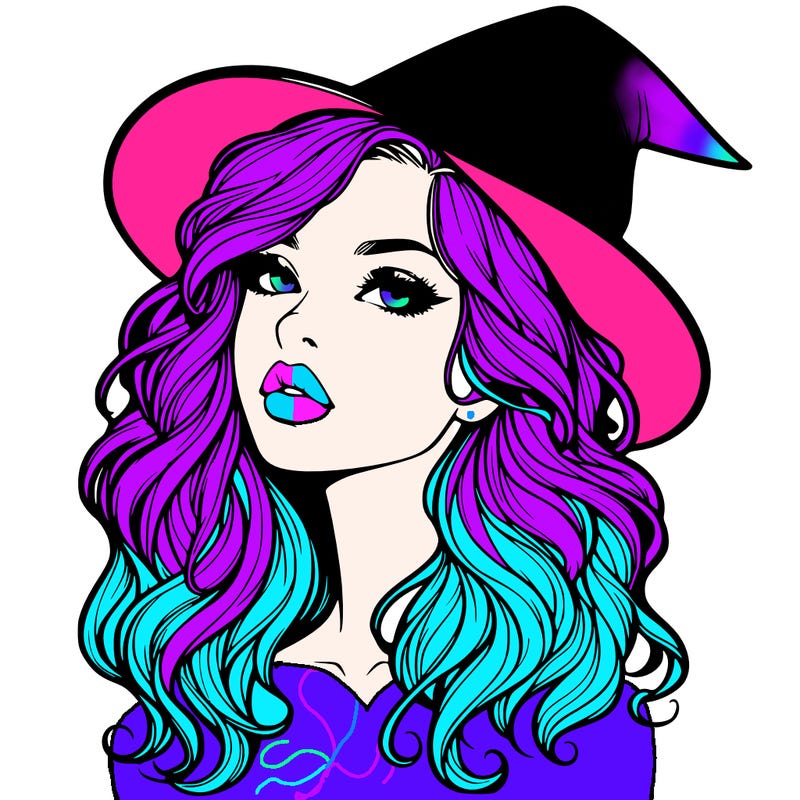 realistic witch girl with wavy hair and lips