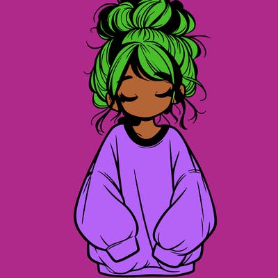 girl with baggy sweatshirt and messy bun