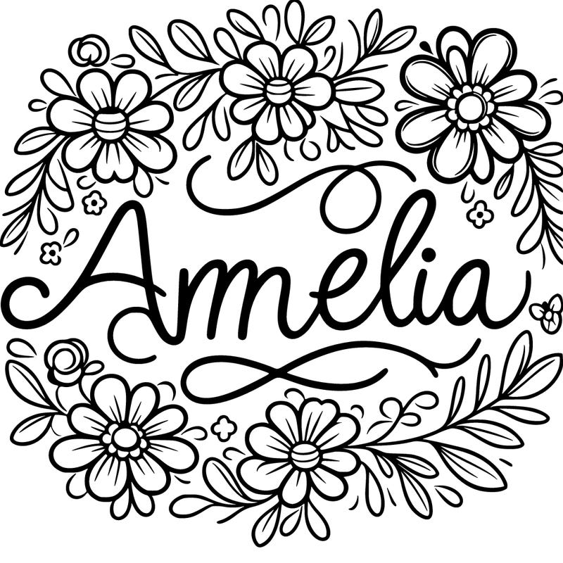 amelia name in cursive with flowers