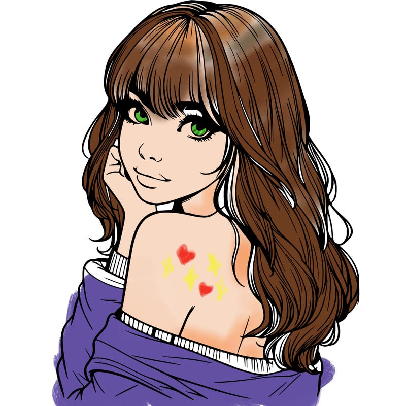 realistic girl with bangs looking over her shoulder