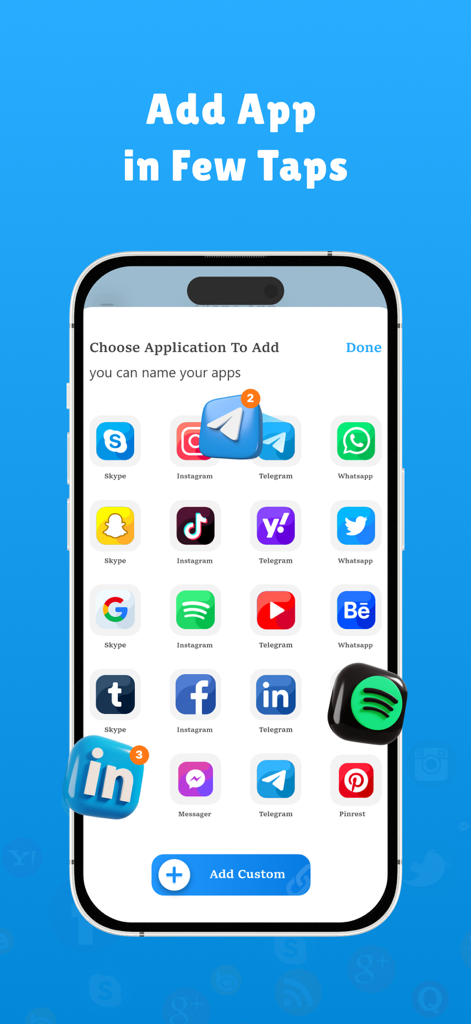 Parallel Space Dual Account - A mobile interface for the Parallel Space app showing a list of social media icons that users can clone for dual account use.