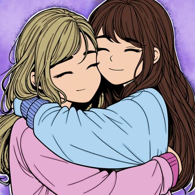 realistic two girls hugging