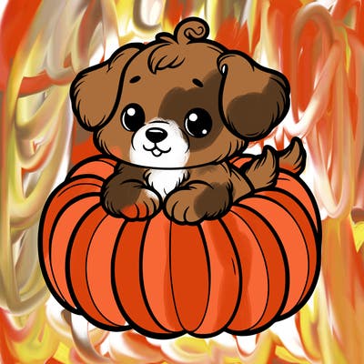 cute little puppy in a pumpkin