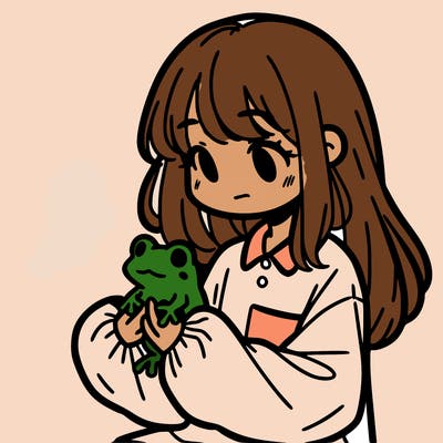 girl with long hair and a oversized shirt. and she is holding a frog