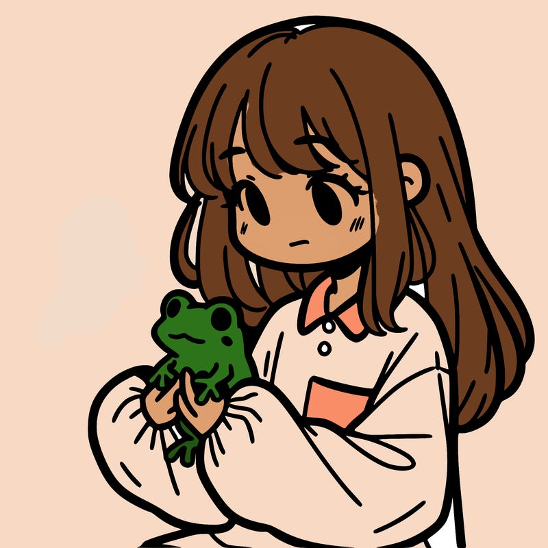 girl with long hair and a oversized shirt. and she is holding a frog