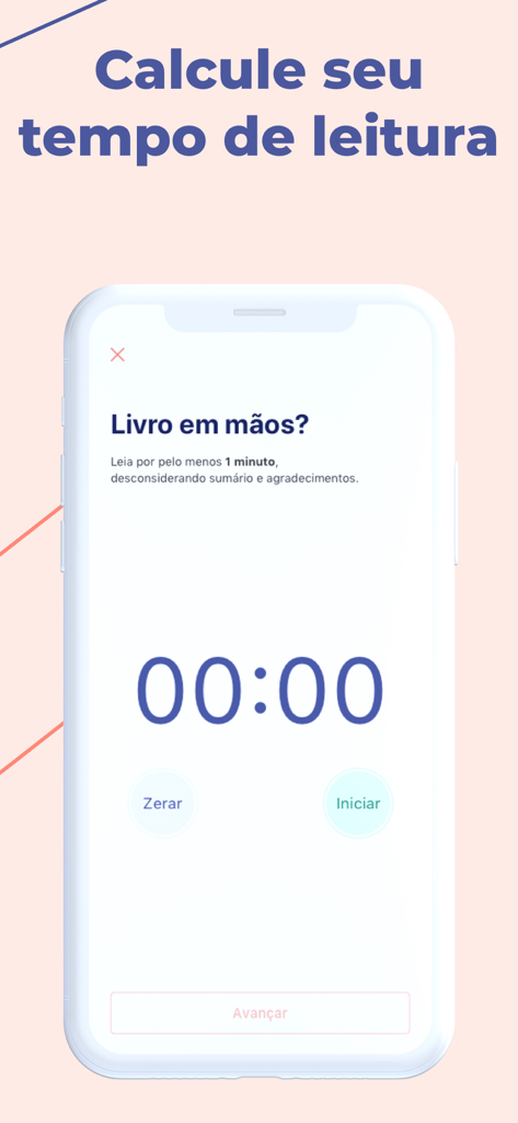 Cabeceira app interface showing a reading timer to calculate book completion time