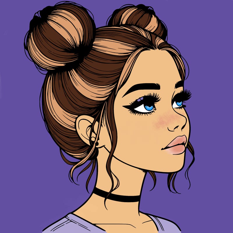 realistic girl with buns on the top of her head