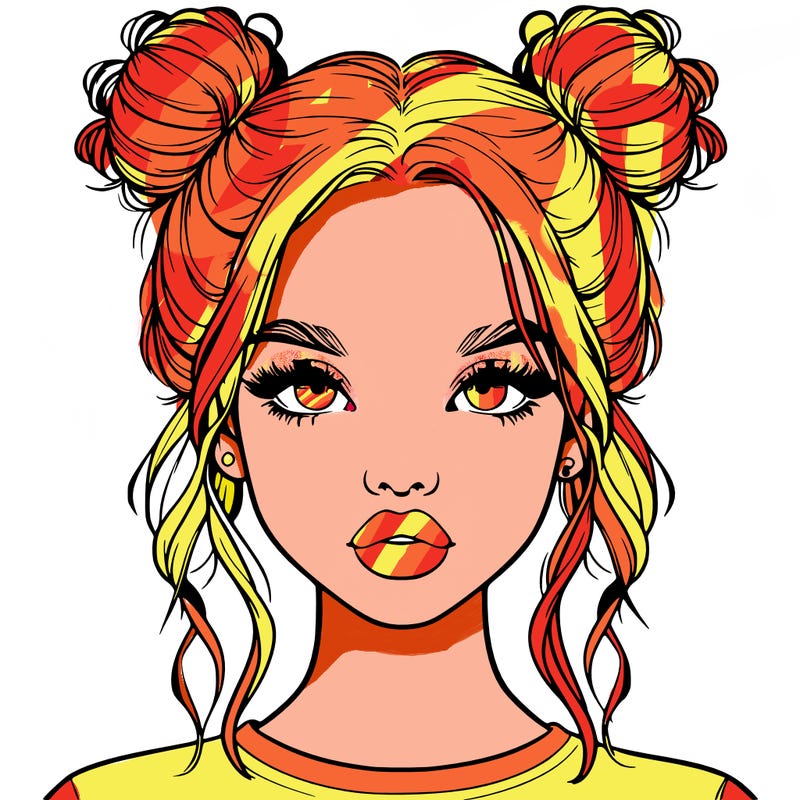 realistic girl with two buns in hair and lips