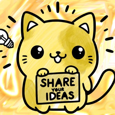 a cute cat saying share your ideas