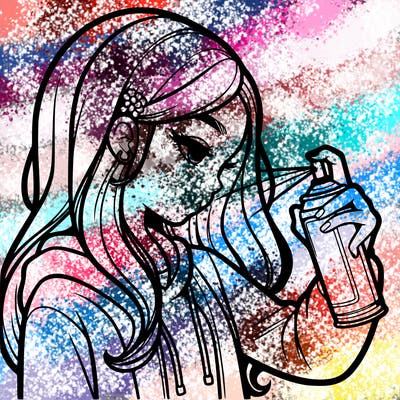 a realistic girl spray painting