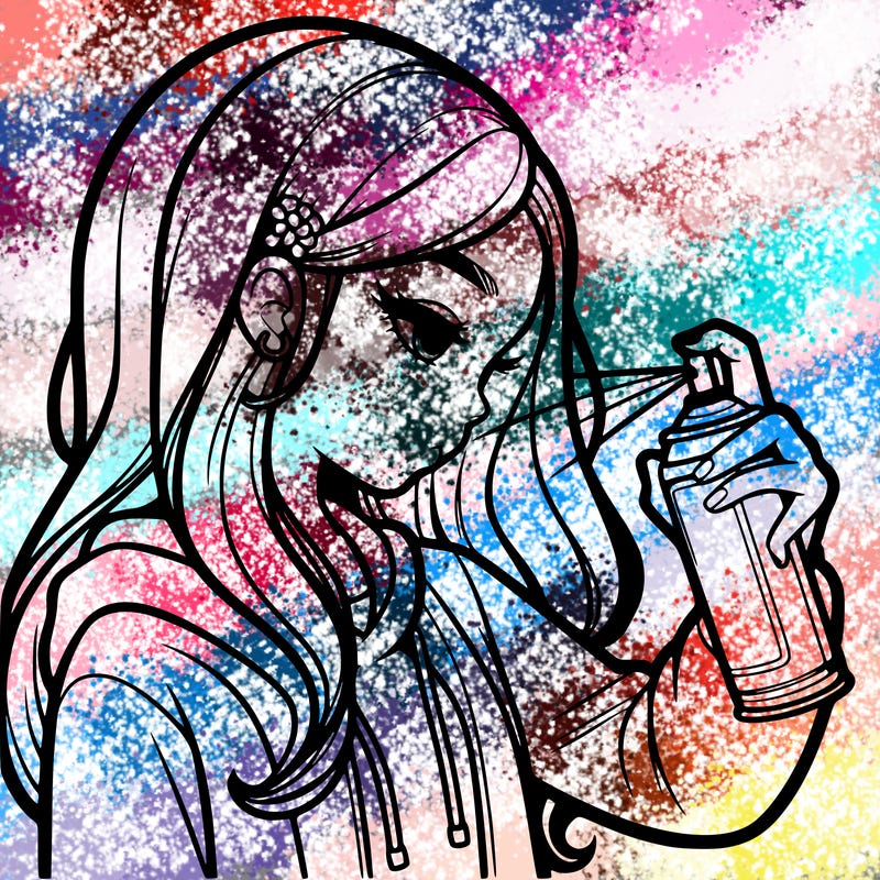 a realistic girl spray painting