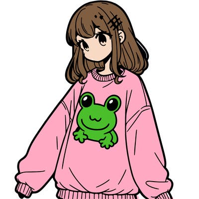 girl wearing frogging sweatshirt