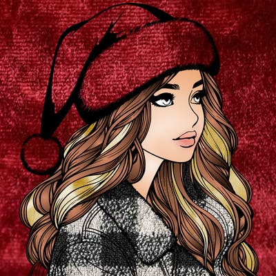 realistic girl in santa hat