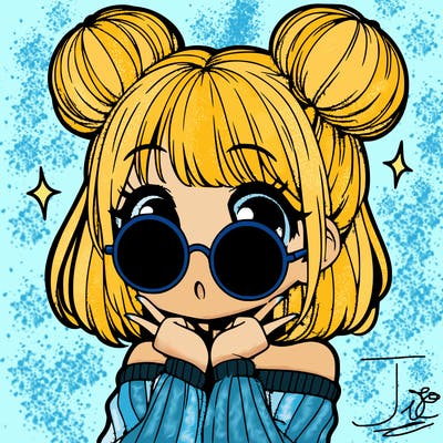 manga girl with hairbuns and sun shape sunglasses