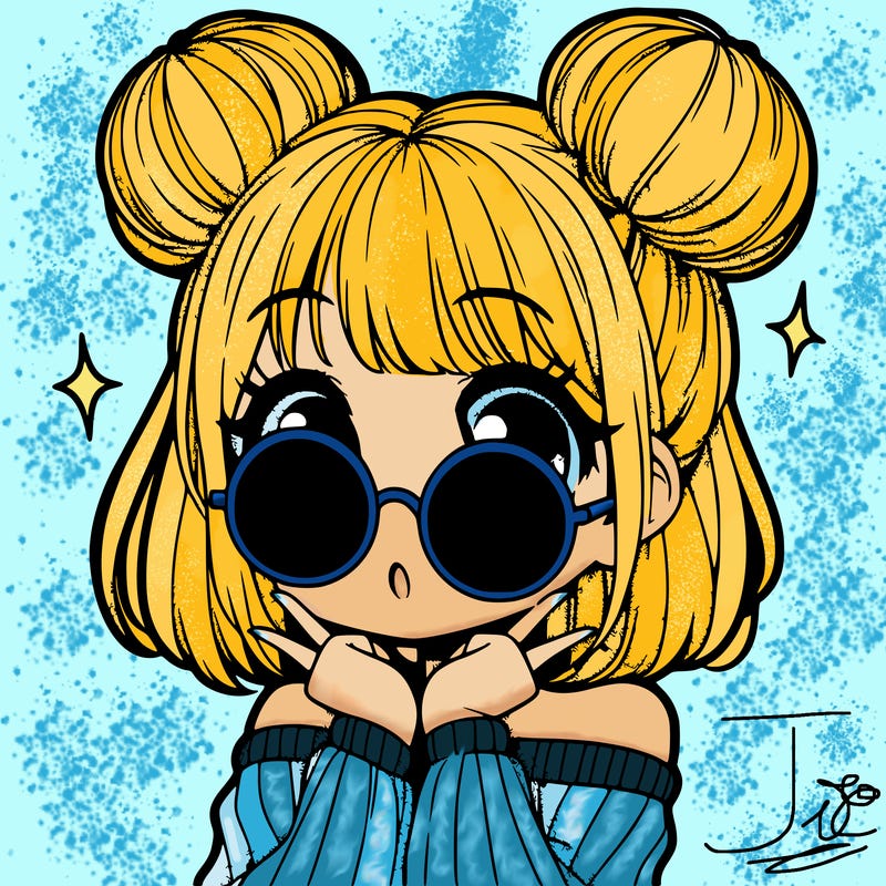 manga girl with hairbuns and sun shape sunglasses